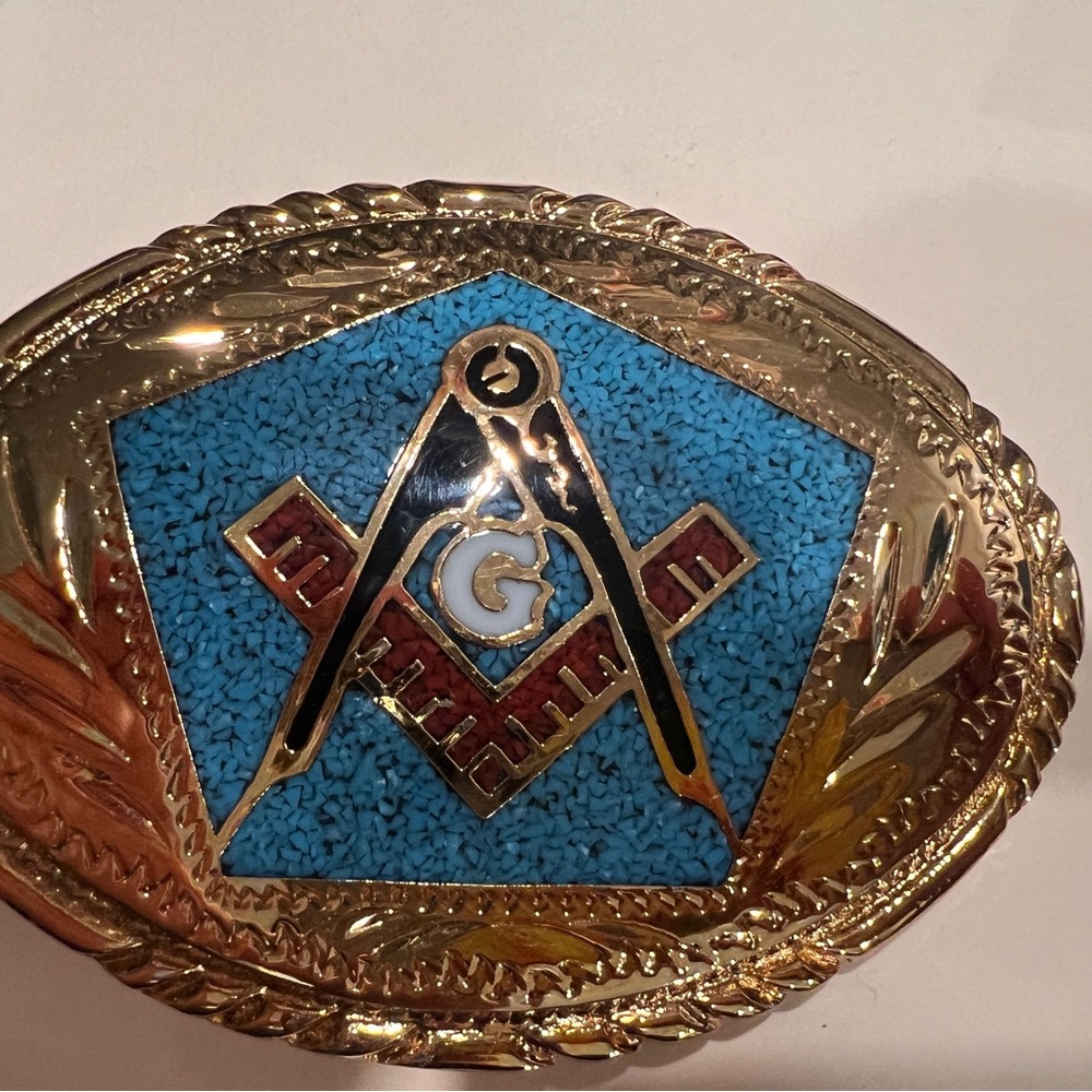 Gold and Blue Masonic Belt Buckle